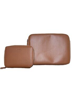 NEW Monos Vegan Leather Metro Folio & 14" Laptop Sleeve in Saddle Tan